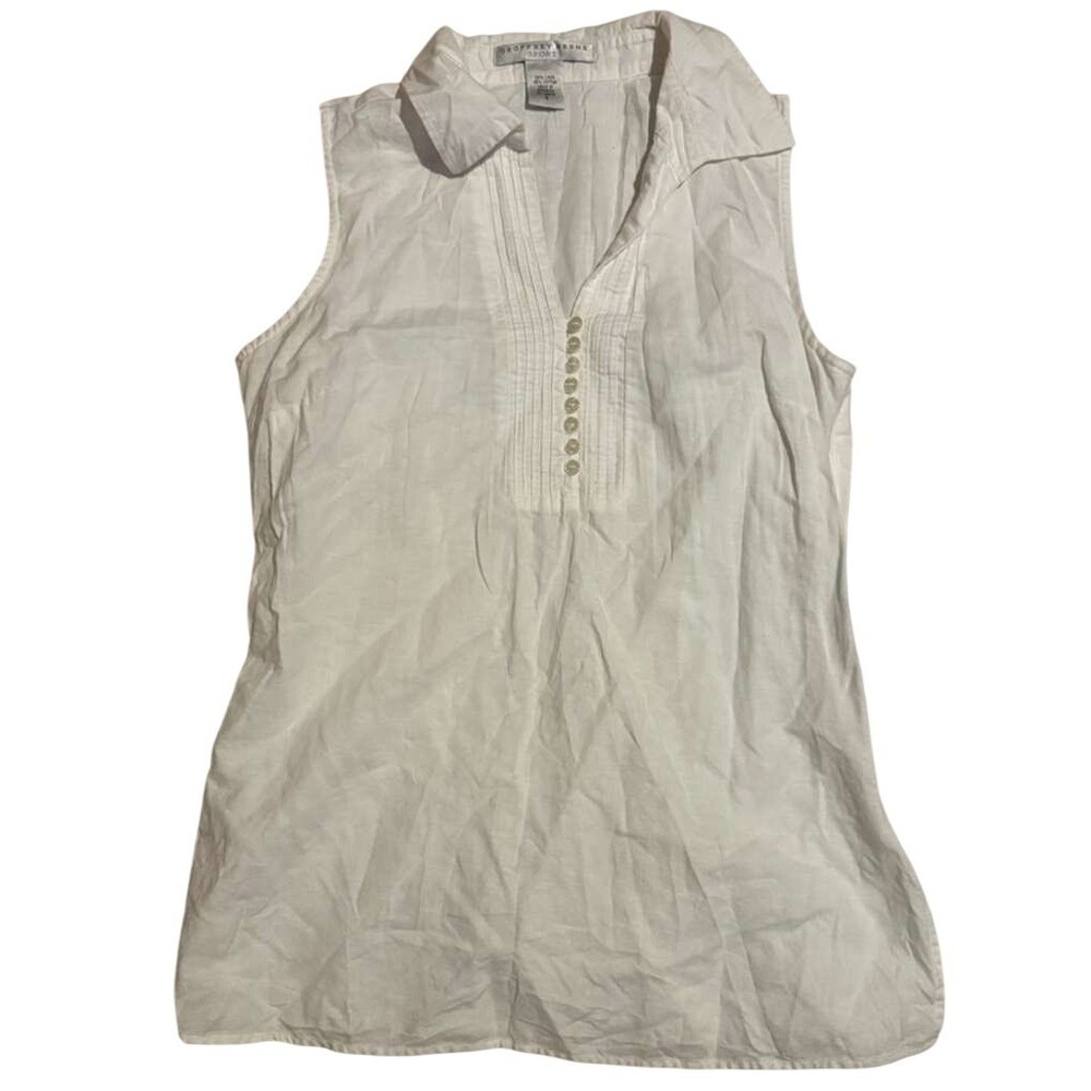 Geoffrey Beene Sport White Linen Cotton Sleeveless Pintuck Blouse Top Size 6